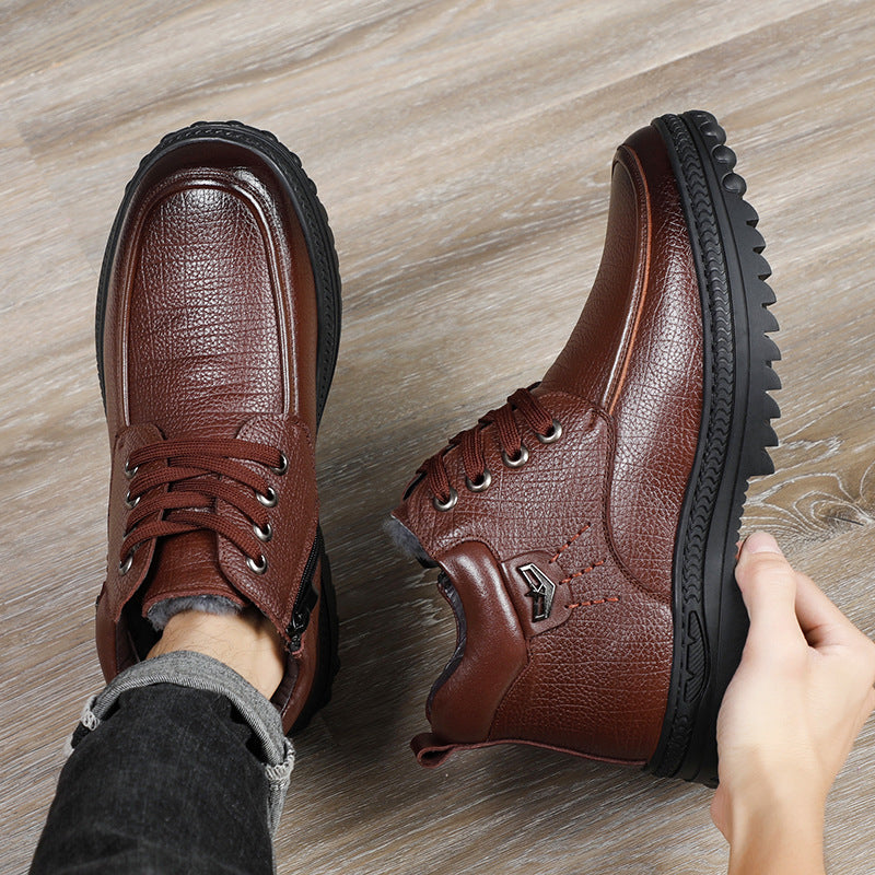 Men's Layer Cowhide Wool Real With Fleece Lining Insulated Dad Men's Shoes