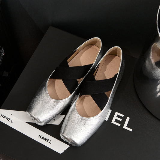 Ballet Style Pumps Sier Genuine Mary Women's Shoes