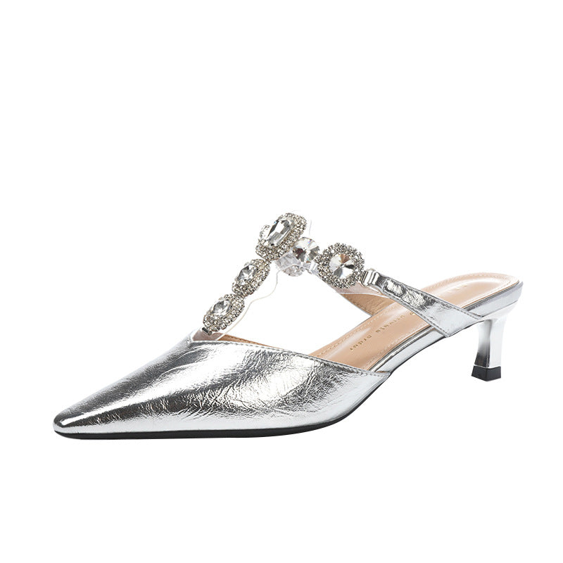 Beautiful Sier Half Diamond With Closed Toe Heels