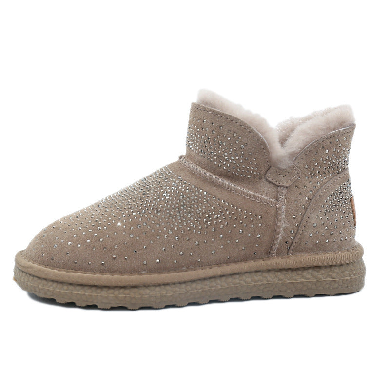 Women's Fleece-lined Thickened Winter Cotton Warm Rhinestone Snow Boots