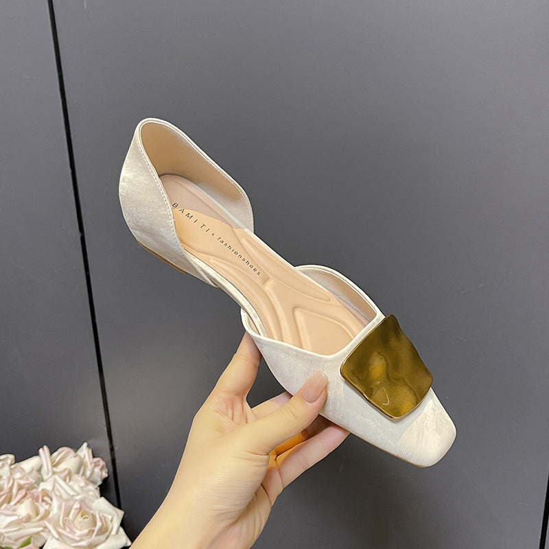 Style Square Toe Metal With Hidden Female Gentle Temperament Women's Fashion Shoes