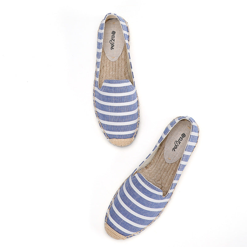 Women's Striped Breathable Hemp Bottom Fisherman Cotton Canvas Shoes