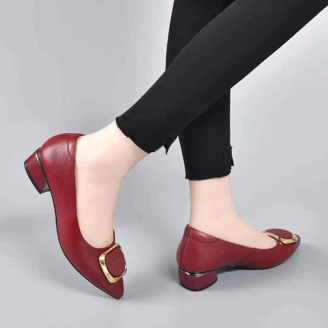 Pointed Toe Fashion Chunky Low-cut Soft Women's Shoes