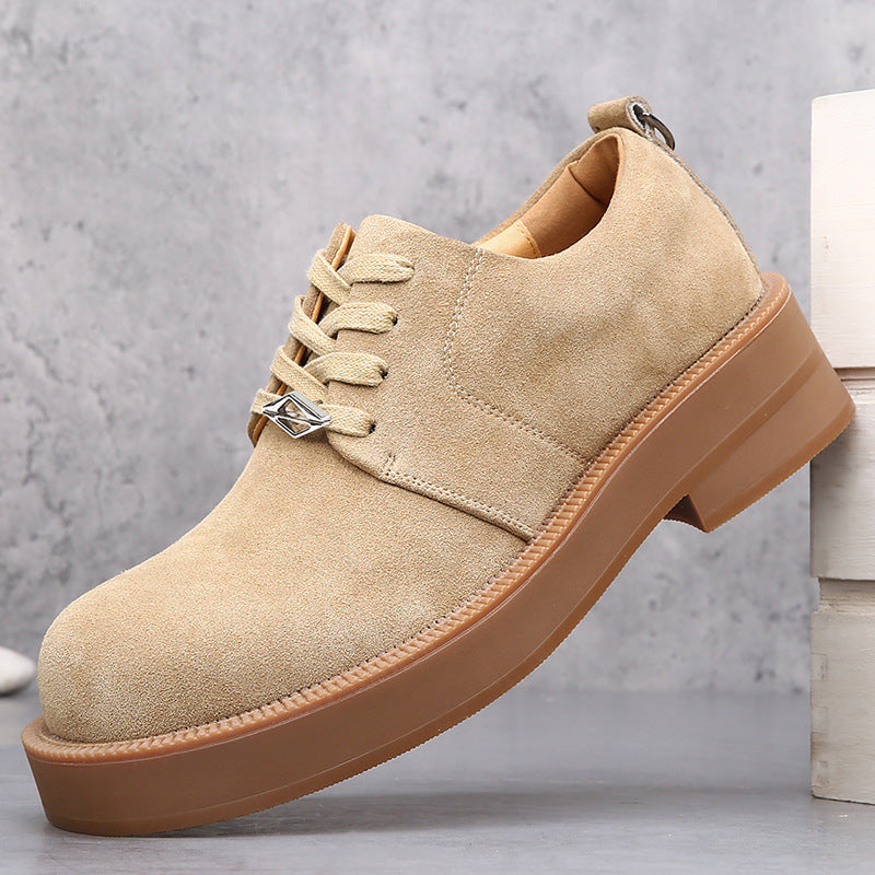Men's Suede Mickey Derby Worker Thick Bottom Increased Leisure Cargo Big Men's Casual Leather Shoes
