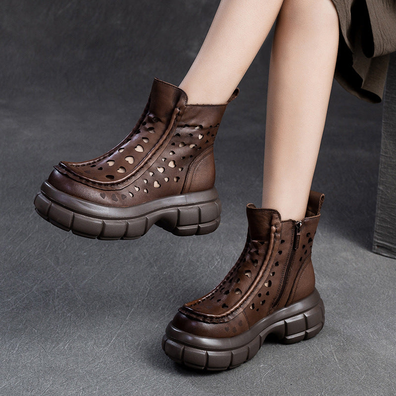 Women's Side Zipper First Layer Cowhide Retro Heels