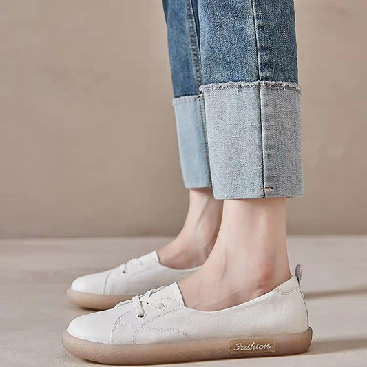 Women's White Summer Versatile Slip-on Lofter Beef Loafers
