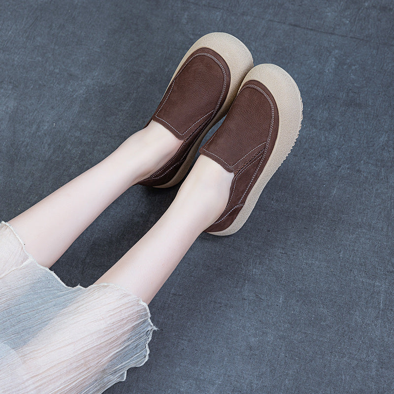 Women's Cowhide Retro Pumps Slip-on Soft Bottom Surface Loafers
