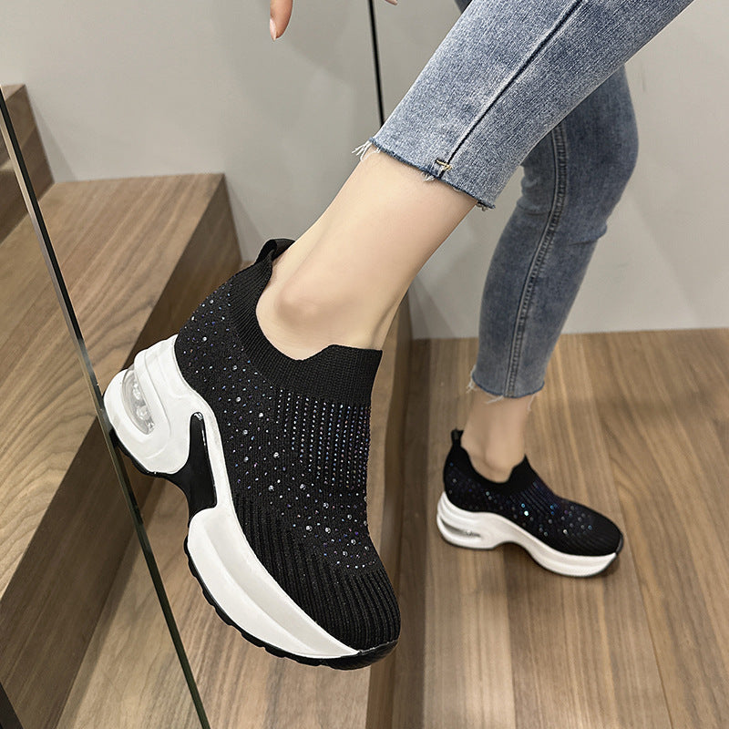 Women's Shallow Mouth Flying Woven Breathable Mesh Platform Casual Shoes