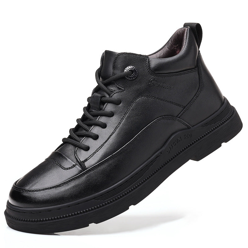 Men's Cotton Real With Fleece Lining Warm Leather Shoes
