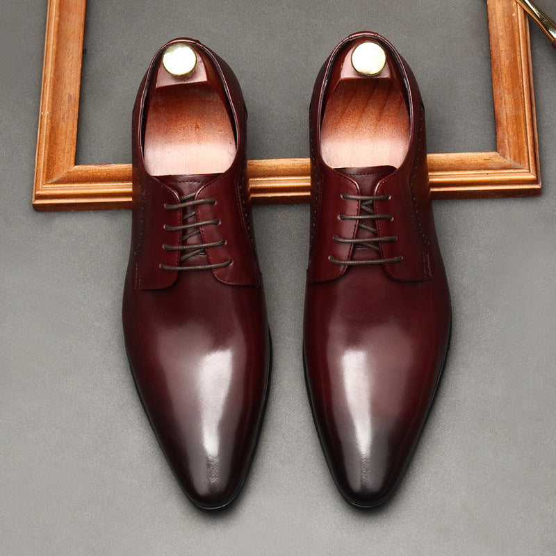 Men's Brogue Calf Lace Up Formal Black Brown Square Leather Shoes