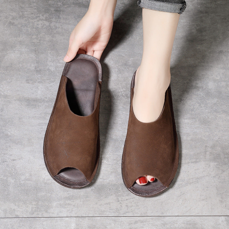 Women's Cowhide For Flat Outdoors Vintage Beef Tendon Sandals