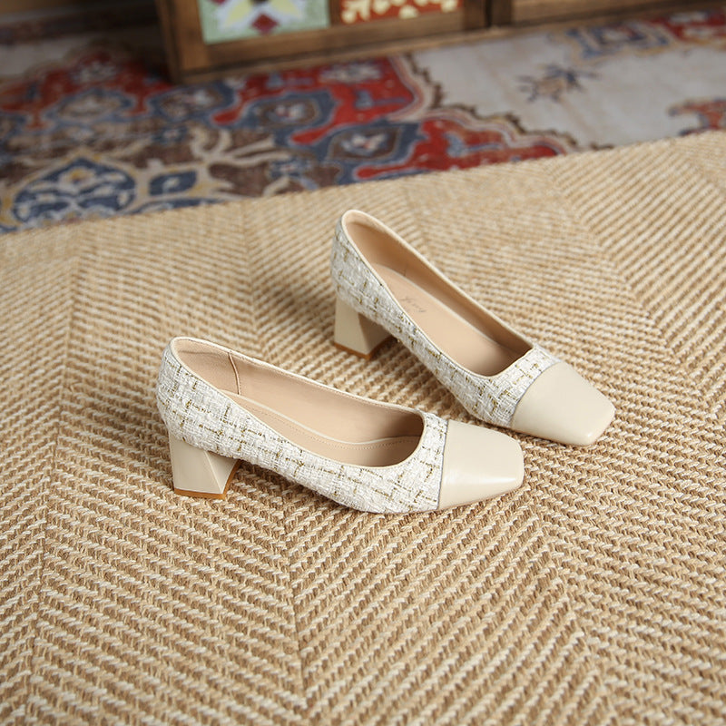 Women's Style Classic Square Toe Chunky High Low-cut Women's Fashion Shoes