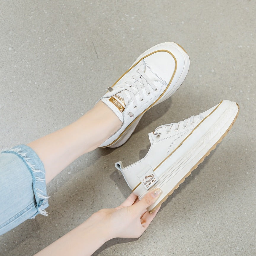 Women's First Layer Cowhide Elastic Band Slip-on Genuine Loafers