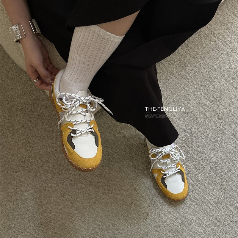Women's Retro Stitching Tied Flat Color Matching German Training Sneakers