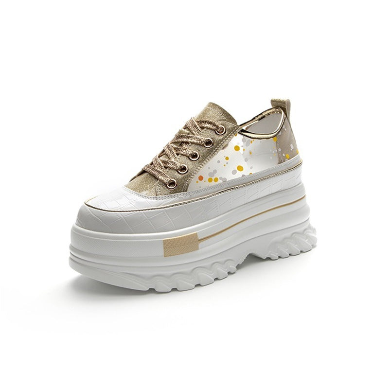 Women's White Platform Muffin Height Increasing Insole Slimming Casual Shoes