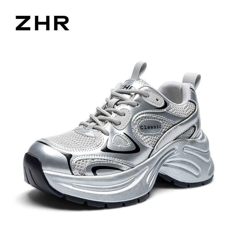 Women's Breathable Mesh Surface Dad Thick Bottom Sneakers