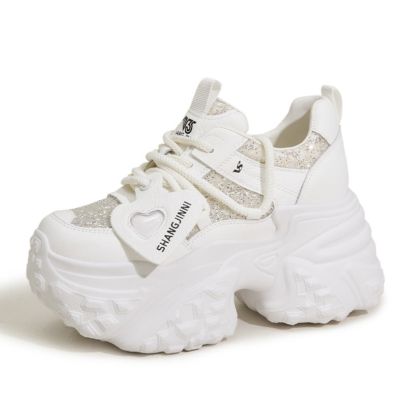 Women's Dad Small Height Increasing Insole Fashionable Platform Hollow Sneakers