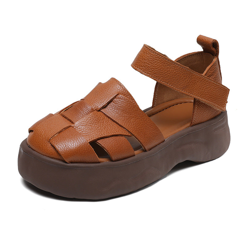 Women's Summer Platform First Layer Cowhide Retro Sandals
