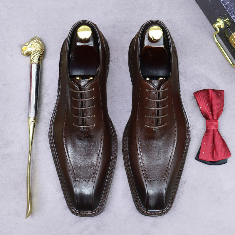 Men's Bridegroom Wedding Genuine Formal British Trend Cowhide Leather Shoes