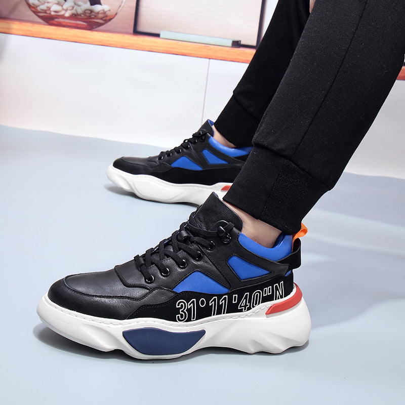 Men's Layer Cowhide High Top Korean Platform Sneakers