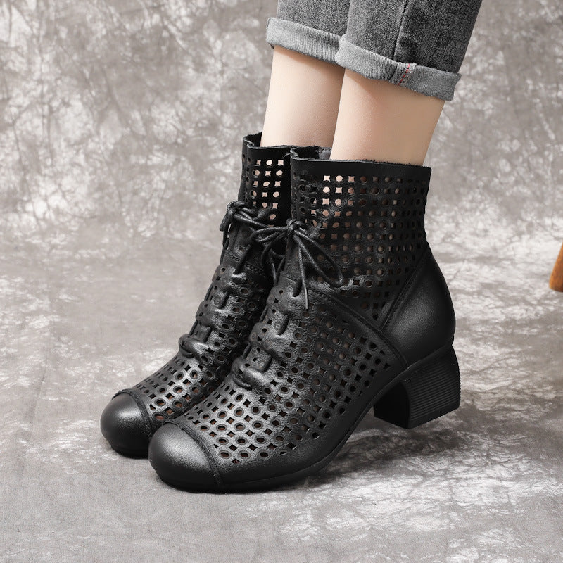 Women's Style Thick Mid Top Layer Soft Cowhide Inside Heels