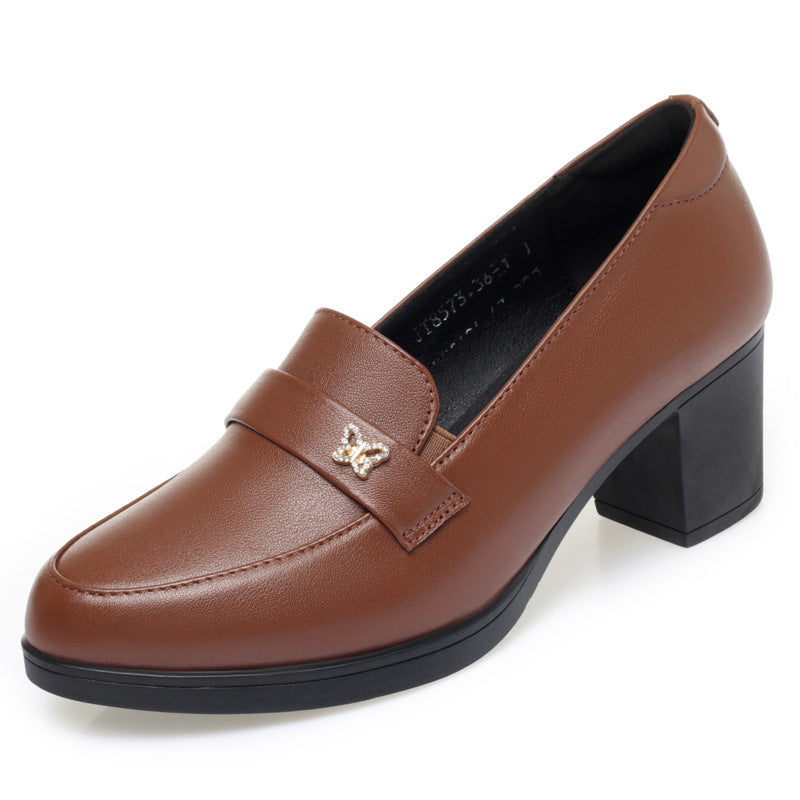 Women's High Mother Genuine Soft Bottom Black Chunky Women's Shoes