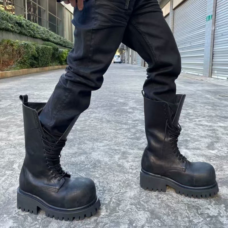 Head Martin Chunky Raise The Bottom Lace Up Round Boots