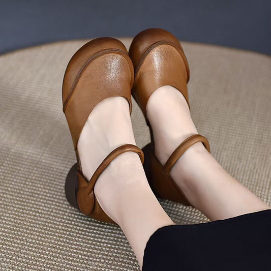 Color Retro Closed Chunky Handmade Soft Casual Shoes