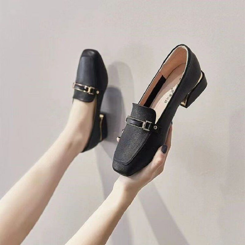 Women's Pumps Chunky Square Toe Mid British Style Loafers