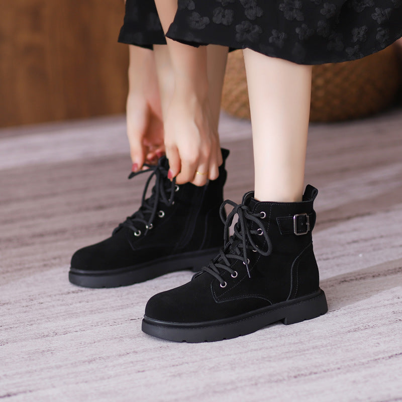 Women's Genuine British Style Frosted Mid Flat Short Boots