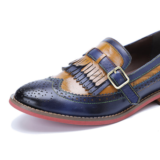 Women's Color Retro Matching Tassel Flat Bottom Loafers