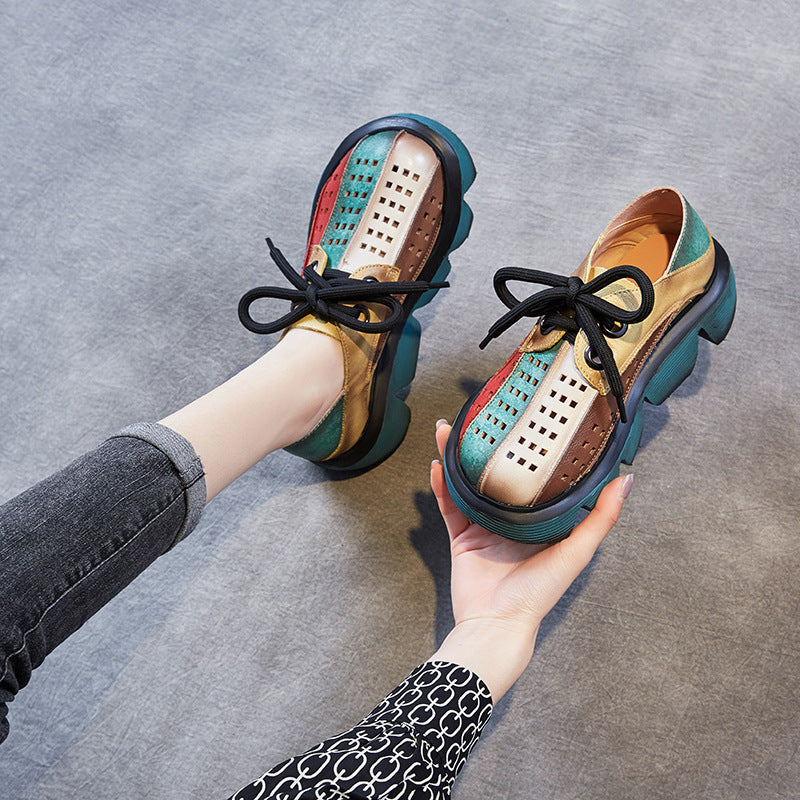 Women's Style Retro Platform Contrast Color Hollow Hole Top Layer Sandals