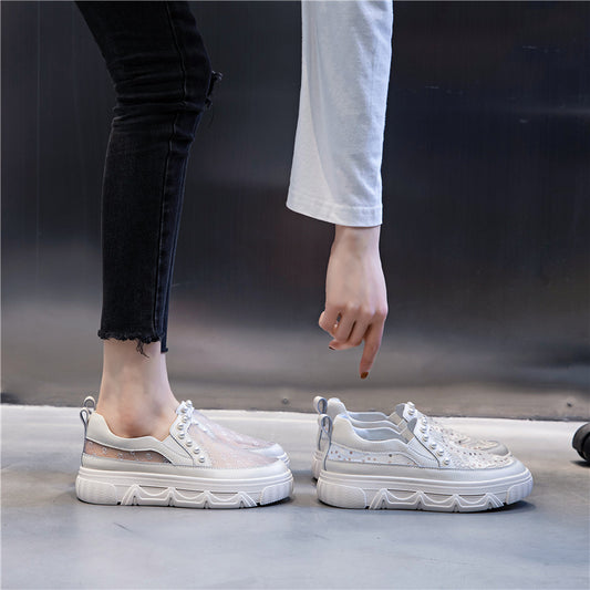 Women's White Genuine Summer Transparent Mesh Sports Casual Shoes