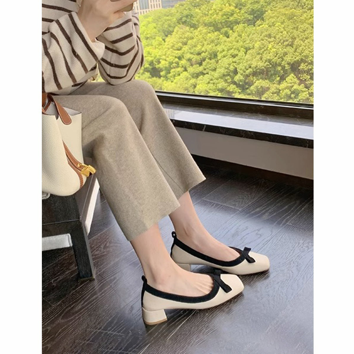 Women's Mid Bow Square Toe French Evening Style Women's Fashion Shoes