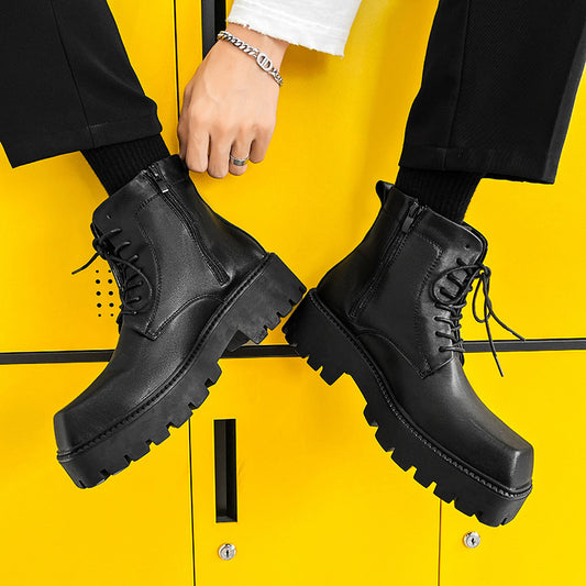 Men's Personality Square Toe Martin Trendy Side Boots