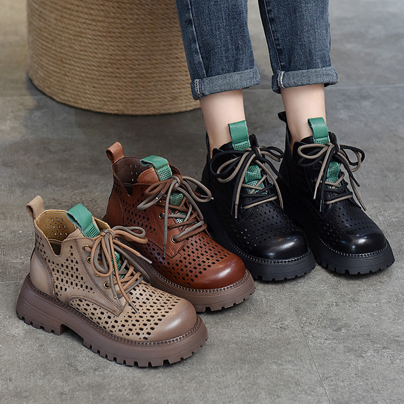 Price Top Layer Cowhide Platform Retro Hollow Out Tied Sandals