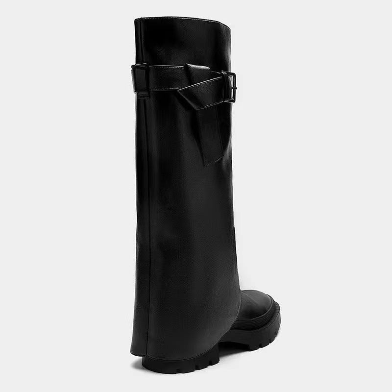 Women's Thin Leg Chunky Round Toe Below Boots