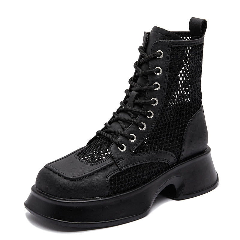 Women's Thin Breathable Martin Thick-soled White Mesh Boots