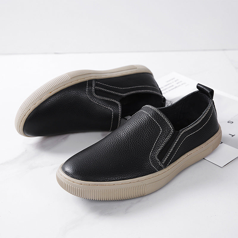 Men's Layer Cowhide Low-cut Slip-on Lofter Lightweight Pumps Fashion Business Men's Shoes
