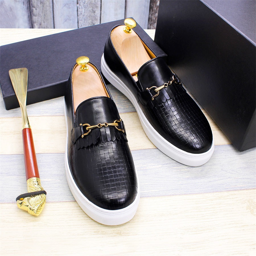 Men's Toe Pumps Flat Woven Pattern Handmade Leather Shoes