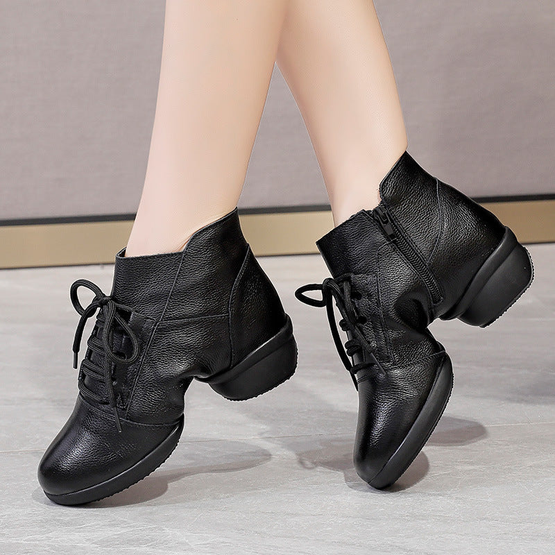 Soft Bottom First Layer Cowhide Dancing Female Sneakers