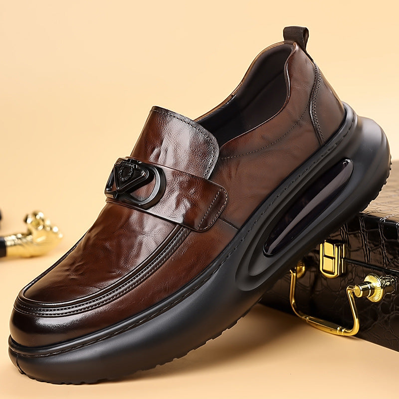 Men's Layer Cowhide Walking Genuine Business Breathable Trendy Casual Shoes