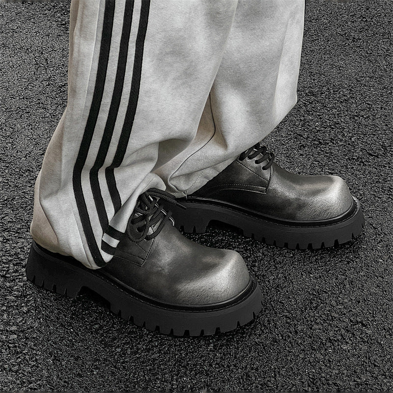 Men's Derby Thick Bottom Increased Mickey Big Head Leather Shoes