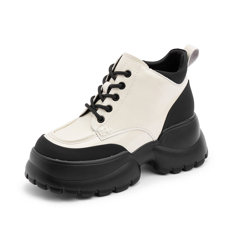 Women's Style Pumps Preppy Platform Height Increasing Leather Shoes