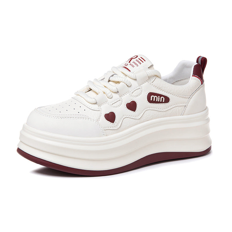 Women's Thick-soled White Spring Versatile Breathable Sports Sneakers