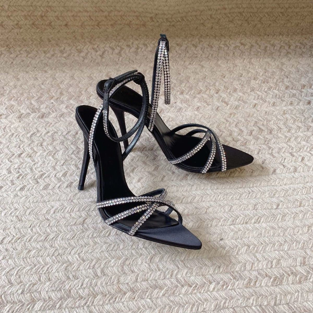 Women's Brown Stiletto Sexy Satin Open Toe Pointed Heels