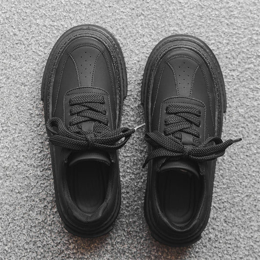Men's Black Warrior Niche Platform Increased Round Toe Leather Shoes