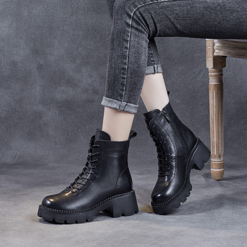 Women's First Layer Cowhide Retro Heightened Trendy Boots
