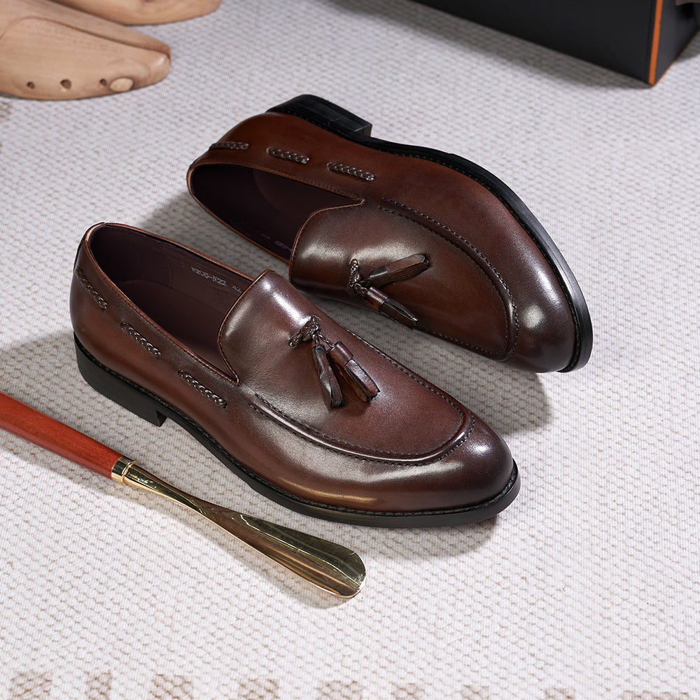 Men's Tassel Genuine Pointed Slip-on Business Dress Men's Shoes