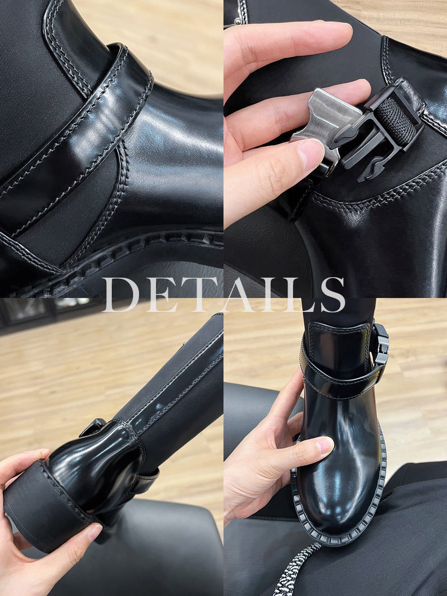 Women's Mom York Avenue Flat Punk Hot With Square Boots